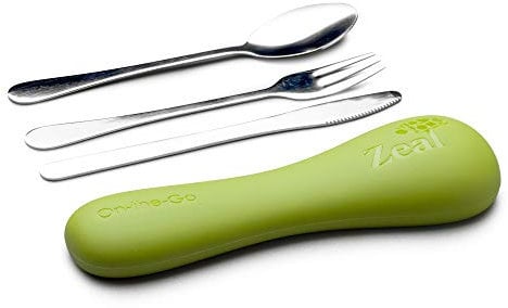 Zeal K300L Stainless Steel Space Saving Cutlery Set in Silicone Wallet-For Food On The Go Lime, Melamine