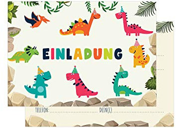 Friendly Fox Dino Einladung T-Rex, 12 Einladungskarten Dinosaurier Geburtstag, Kinder Geburtstagseinladung Dino Party, Steinzeit