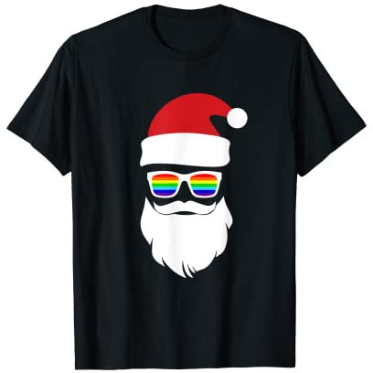 Weihnachtsmann Mütze LGBT Sonnenbrille Regenbogen Bart Santa T-Shirt