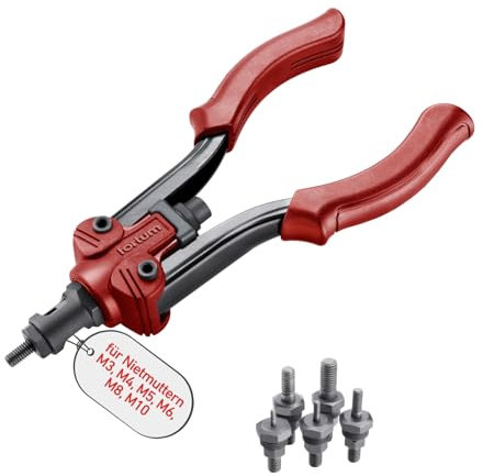 Fortum Hand-Nietmutternzange für Gewindenieten I Nietmutter-Zange für M3-M10 Nietmuttern aus Alu, Messing, Stahl & Edelstahl I 27cm lange, kraftvolle Nietzange inkl. Zugstifte