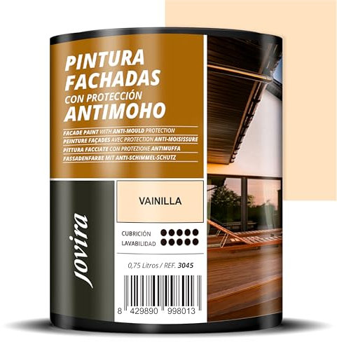 JOVIRA PINTURAS PINTURA FACHADAS ANTIMOHO. Repelente al agua, impermeable y anti fisuras. (750 Mililitros, Vainilla)