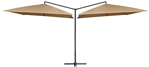 vidaXL Doppel Sonnenschirm mit Stahlmast Kurbelsystem Ampelschirm Marktschirm Gartenschirm Doppelschirm Terrassenschirm 250x250cm Taupe
