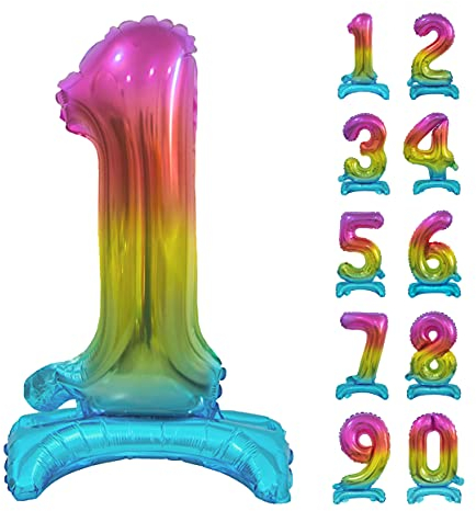 GoDan Beauty&Charm Riesige Luftballons Zahlen 0-9 zum Aufstellen auf dem Tisch 74 cm Folienballon Geburtstagsluftballons Zimmer und Raumdekoration beim Geburtstag Jubiläum (Zahl 1 Regenbogen)