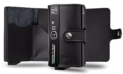 SLim Porta Carte di Credito Schermato Portafoglio Uomo Rfid Portatessere Anticlonazione Donna Portacarte Uomo (Nero, Senza Zip)