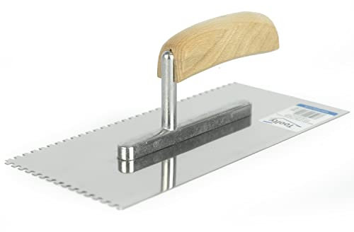 TOOLTY Stainless Steel Square Notched Trowel, 270mm, 4x4mm - For Adhesive Mortars, Wooden Handle, Tile, Tiling, Adhesive, DIY