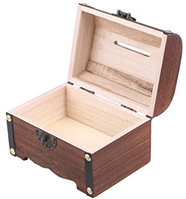 VORCOOL Retro Holz Schatzkiste Aufbewahrungsbox Holz Geld Aufbewahrungsbox Sparschwein mit Schloss Und Schlüssel Geschenk für Kinder Erwachsene
