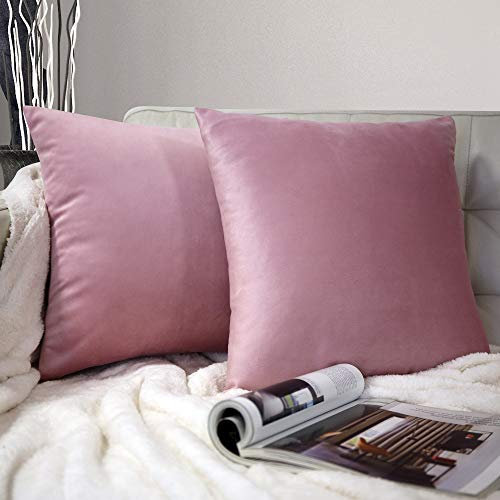 Barbons Kissenbezug 45x45 2er Set – Samt Dekokissenbezug weiche Kissenbezüge Kissenhülle mit Reißverschluss Kopfkissenbezug (45x45, Rose)