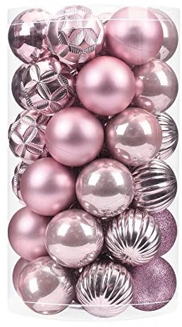 ZHMTang 41 Karat kleine Weihnachtskugeln, bruchsicher, zum Aufhängen, für Weihnachtsbaumgirlande, Ornamente (40 mm, Rosa)