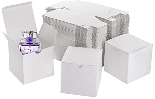Jucoan 100 Stück weiße Papier-Geschenkboxen mit Deckel, 10,2 x 10,2 cm Papier-Geschenkpapier-Box für Hochzeit, Brautjungfern, Geburtstag, Party