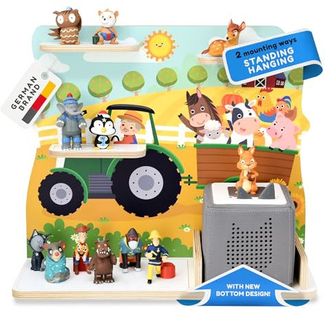 stadtecken® Kinder Regal für Musikbox I Geeignet für die Toniebox und ca. 35 Tonies I Perfekte Audbewahrung für Kinderzimmer I Zum Aufstellen oder Aufhängen I Bauernhof, mittel