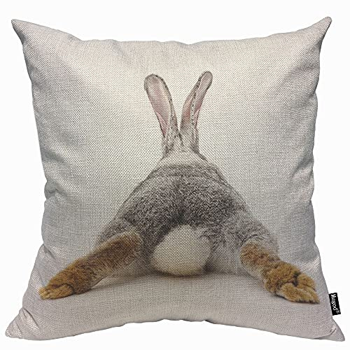 Mugod Grauer Kaninchen isolierter Kissenbezug Überwurf Kissenbezüge auf weißem Hintergrund, Hasenschwanz-Rückenkissen für Männer und Frauen, dekoratives Zuhause, Sofa, Stuhl, Couch, 45 x 45 cm