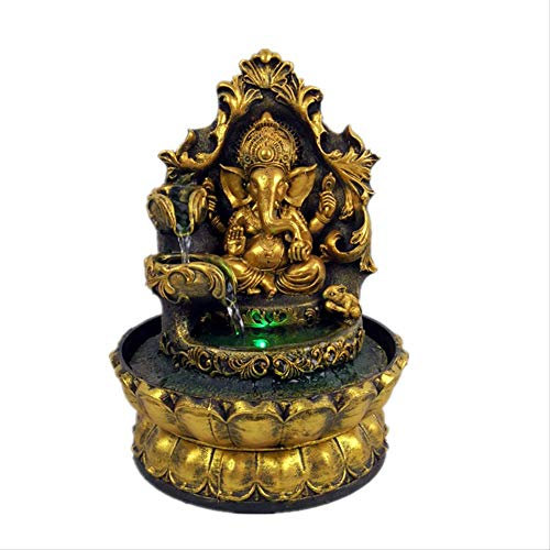 LISAQ Estatua hindú de Ganesha, Fuente de Agua Interior, Paisaje acuático Led, Decoraciones para el hogar, Adornos de Feng Shui de la Suerte, humidificador de Aire