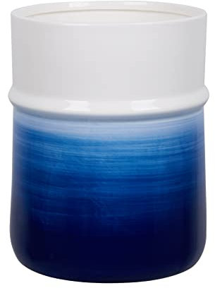 Petite poubelle ronde décorative pour salle de bain, salle de bain, cuisine, bureau - Peinte à la main - Bleu marine