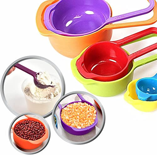Measure Cups Plastic Smart Baking Measuring Spoons Teaspoon Tablespoon Sets Kitchen Cooking Tool Food Sugar Coffee Dry Liquid and Solid Ingredients Utensil Multicolor Colorful 5