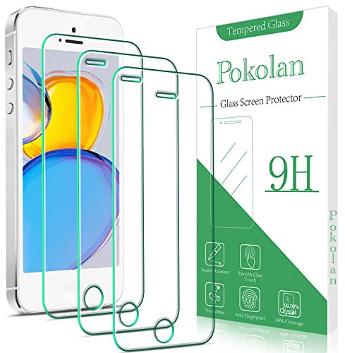 Pokolan 3 Stück Schutzfolie für iPhone SE 2016/5 / 5S / 5C, Frei von Kratzern, 9H Härte, HD Displayschutzfolie, 0.33mm Ultra-klar, Blasenfrei, Ultrabeständig