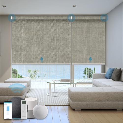 WEFFORT Motorized Roller Shade, 100% Blackout Smart Window Blinds Work with Homekit, Alexa, Google Home, Remote Control, Electric Blinds with USB/Solar Pannel Charging, Gentle Sage