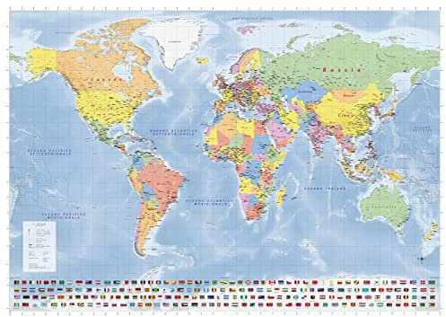 GeoMetro Mappa del mondo di grandi dimensioni in italiano con plastificazione (scrivibile e cancellabile), 140 x 100 cm, nuova edizione
