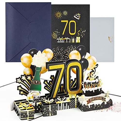 Joyoldelf Geburtstagskarte zum 70. Pop Up Grußkarten, 3D Pop Up Karte Geburtstag Grußkarte, Geburtstagskarten mit Umschlag für Frauen Mütter Mädchen Männer Freunde Romantik Geschenk-Karte