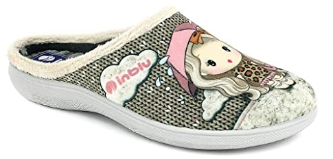 inblu Pantofole Donna Invernali Ciabatte Ragazze Morbide Comode con Ricamati Bambolina IB-EC0082 (Naturale,38)