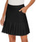 M MOTEEPI Tennisrock Damen Hosenrock Skirts Skort 19 Knielang Ruffle Saum Rock mit Hose Drunter Rock Damen Fahrradrock Golfrock Hohe Taille mit 3 Taschen Schwarz M