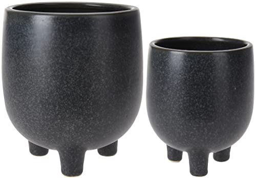 Muddy Hands Set of 2 Ceramic Planters with Legs Indoor Home House Decorative Flower Succulent Cactus Herb Small Round Plant Pot Cover Holder