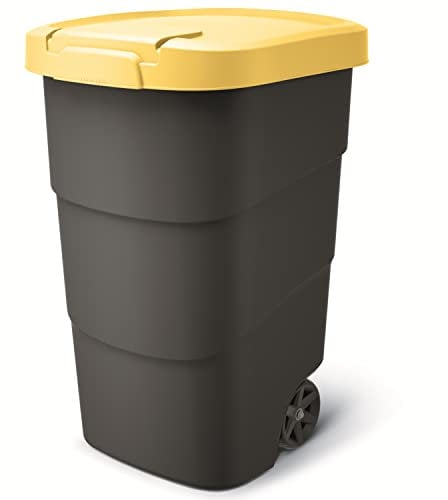 Prosperplast Wheeler Poubelle de 95 l, avec roues et couvercle, universelle, en plastique, jaune