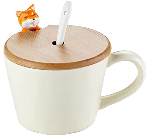 Keramik Kaffeetasse mit Löffel, Milchbecher Tee Becher Keramik Süße Tassen Kawaii, Cappuccinotasse Geschenk, 350ML