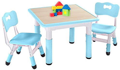 FUNLIO Kinderzimmertisch & -stuhlsets, höhenverstellbar für Kinder im Alter von 3-8 Jahren, leicht abwischbarer Kunsttisch, für Klassenzimmer/Kindergärten/Häuser, CPC - geprüft (3-teilig) - blau
