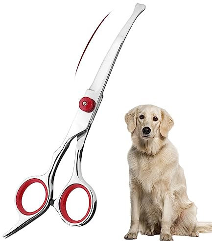 Hunde Scheren, Gebogene Fellschere Für Hunde, Hund und Katze Sicherheit Runde Spitze Grooming Schere, Edelstahl-Fellschere für Hunde und Katzen (Gebogene Schere)
