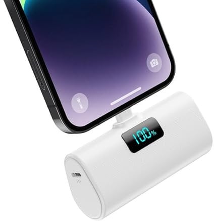 Mini Cargador Portátil para iPhone, 5200mAh Ultra-Ligera 20W PD Carga Rapida Batería Externa Compacto Power Bank con Pantalla LCD Powerbank Compatible con iPhone 14/14 Pro/13/12/11/XR/X/8/7/6-Blanco