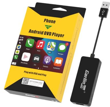CarlinKit Wired Android Auto/Wired Carplay Adapter, für Aftermarket-Android-Autosystem 4.4+, muss Autokit APK vor dem Kauf installieren, Online-Upgrade, Unterstützung Screen Mirroring, Schwarz