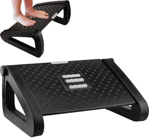 Kuhajancood Foot Rest Under Desk, Adjustable Angle 6 Height, Ergonomic Foot Rest with Massager Function, Black