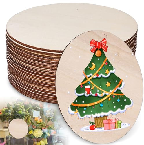 Lot de 20 disques ronds en bois naturel de 20 cm de diamètre - Plaque de bois non traité de 3 mm - Pour travaux manuels, Noël, projets de bricolage, fabrication de cartes pour enfants