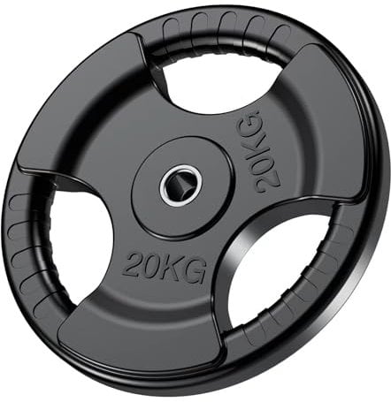 PhysKcal 20kg x1 1-Inch Olympic Weight Plates with Rubber Finish, Black Barbell Plates Discs for Lifting and Strength Training, Solid Cast Iron Core Weights Set for Barbell