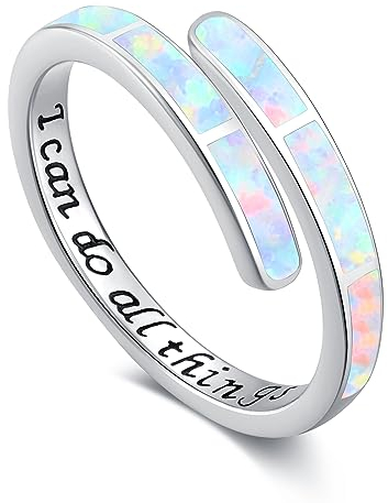 Opal Ring Weißer Opal Ring 925er Sterling Silber Verstellbare Ringe Opal Schmuck Geschenke für Frauen Mädchen Geburtstag