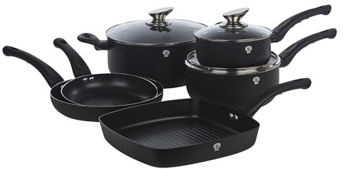 BLAUMANN 9Pc Set Cookware Frying Grill Pots Saucepan Casserole Soft Touch Handle (Matt Black)