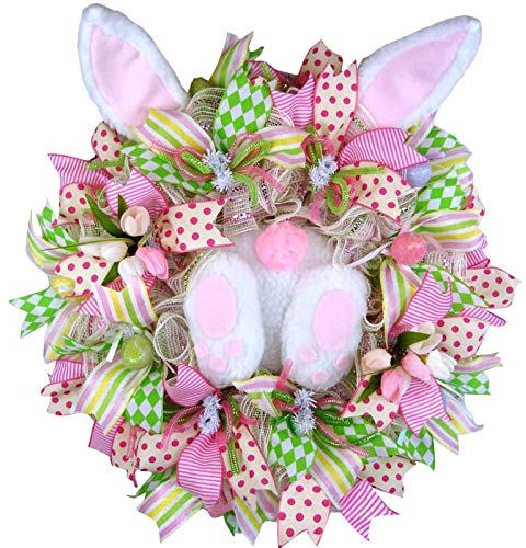 Osterkranz mit Hase Osterei Dekorative Künstliche Kränze Girlande Wandkranz Türkranz Osterdeko Osterhasenkranz für Hochzeit Tür Wand Fenster Deko (j-Multicolor, One Size)