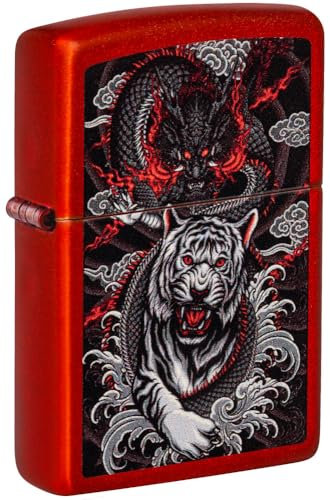 Zippo Feuerzeug mit Drachen-Tiger-Design, metallisch, Rot