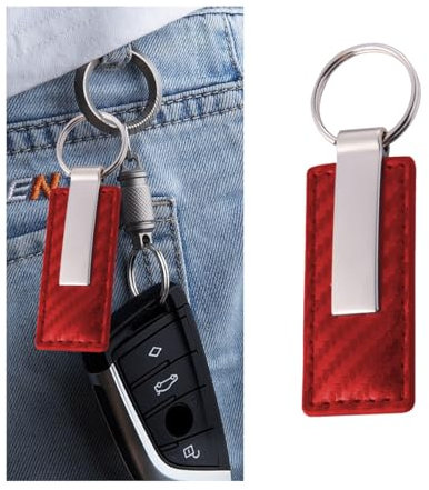 CGEAMDY Mikrofaser-Leder-Auto-Schlüsselanhänger, Auto Premium Kohlefaser Schlüsselanhänger, Leder Anti Verlust O Ring Mode Schlüsselanhänger(Carbon Burgund)