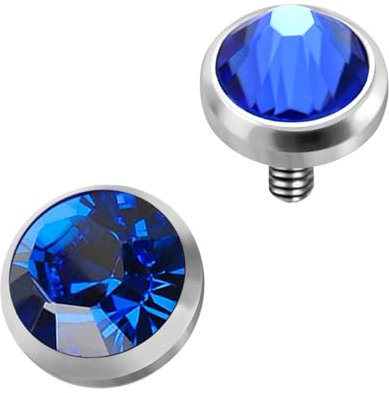 AZARIO LONDON Piercing micro-dermique en acier chirurgical 316L avec pierre ronde en cristal, 8mm Top Dermal, Pierre précieuse en cristal, Cristal