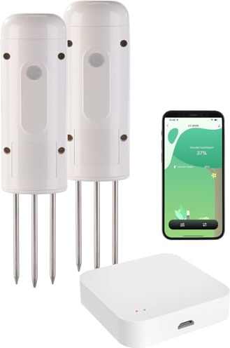 Luminea Home Control Bodenfeuchtigkeitstester: 2x Smarter,ZigBeeBodenFeuchtigkeits&Temperatursensor & Zigbee Gateway (Pflanzenmonitore, Feuchtigkeitsmesser Pflanzen, Fernbedienung)