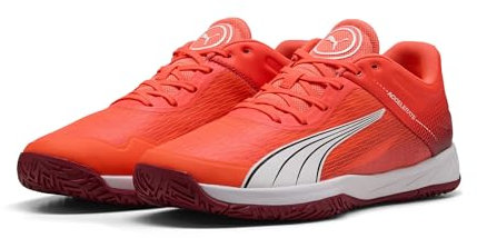 PUMA Accelerate Turbo, Indoor Court Shoe Unisex - Adulto, Glowing Red Puma White Dark Crimson Puma Black, 43 EU