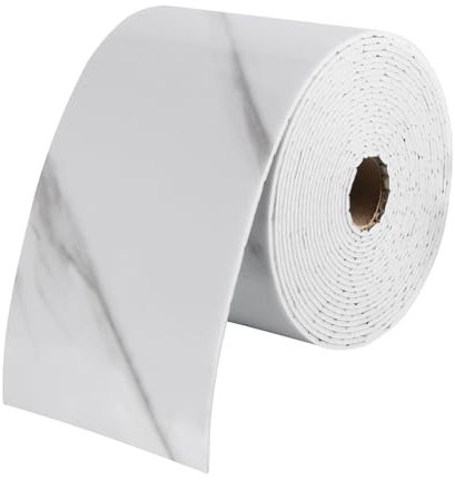 ANMOO 5M Flexible Skirting Border Cover, Self Adhesive Wall Borders, Peel and Stick Molding Wallpaper Caulk Wall Trim Strip Stickers for Countertops,Tile Waistline Trims(Jazz White, 10CM)