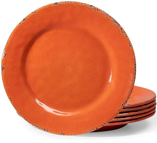 ZAROCRUS 11 Melamine Dinner Plates, 6-piece dining Plate Set Unbreakable Dinnerware Plates for Indoor and Outdoor, Unbreakable Dishes Set of 6, Lightweight RV plates, Orange…