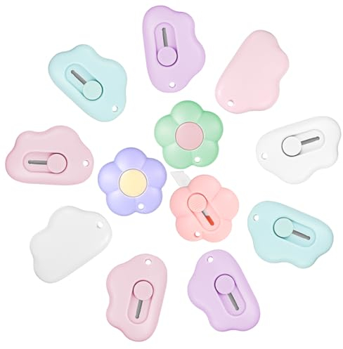 Lvefyti 12 Stück Mini Cuttermesser,Karton Einziehbarer Brieföffner,Wolken und Blume Form Kartonöffner,Schreibwaren Messer,Universalmesser für Pappe Papier Schachtel