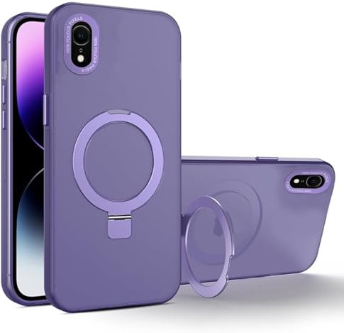 Pritify Coque magnétique 3 en 1 pour iPhone XR - Orbite intégrée - Support magnétique givré avec béquille et protection pour appareil photo surélevée - Protection antichoc - Violet