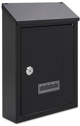Assorted Collections Wall Mounted Post Box, Lockable Mailbox with 2 Keys, Weatherproof Letterbox, Easy To Install 21x30x7cm (Black)