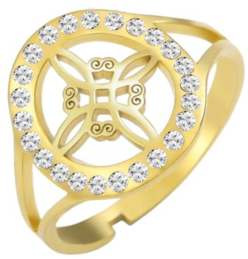 Dreamtimes Witch Knot Ring für Frauen keltischen quaternären Wiccan Hexen Knoten Ring Edelstahl einstellbar offene Finger Ringe mit klaren Zirkon Runde Witchcraft Amulett Schmuck