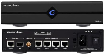 Gustard N18 PRO HiFi Audio Netzwerkschalter, 5* Ethernet Ports 1* SPS-Optischer Eingang, BNC 10 MHz Takt-Eingang, Hochleistungsnetzwerkschalter für HiFi Audio Streaming (Schwarz)