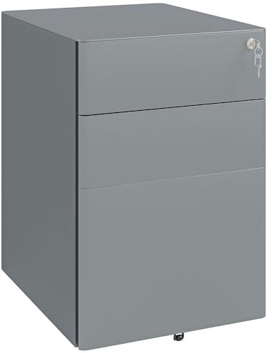 Vinsetto Caisson de Bureau Rangement Bureau sur roulettes 3 tiroirs coulissants verrouillables trieur à dossiers dim. 39L x 48I x 59H cm Acier Gris